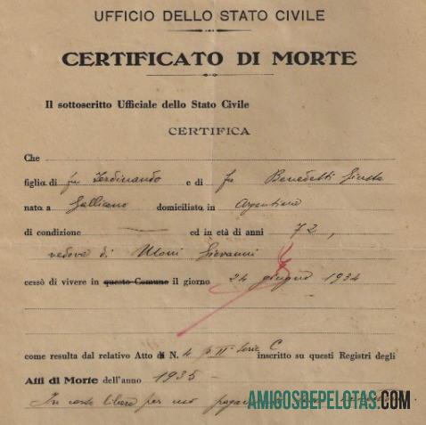 Certidão de Óbito do Registro de Cartório Civil da Itália exemplo